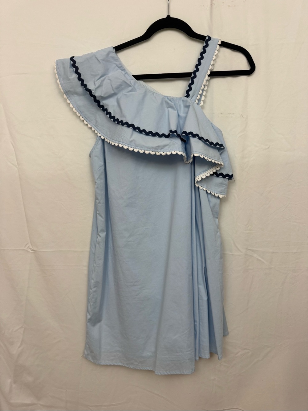 Loveriche One-Shoulder Light Blue Ruffle Trim Dress